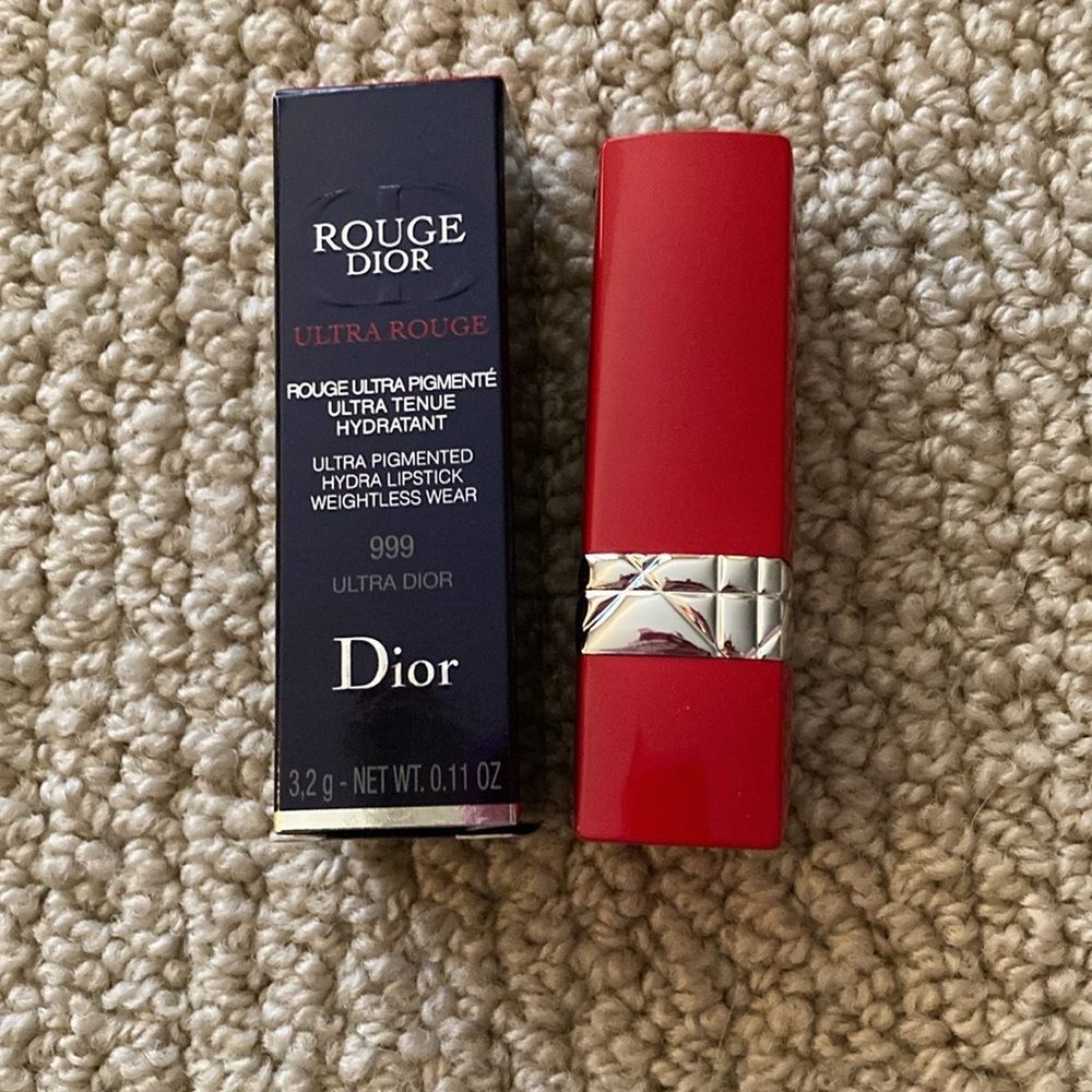 Dior Rouge Ultra Dior 999 Lipstick Luxe Bright Red Like New with Box Swatched